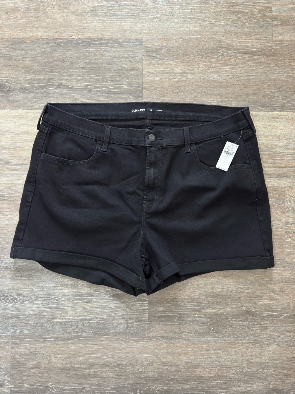 Old Navy Black Women's Roll-Cuff Stretch Denim Shorts